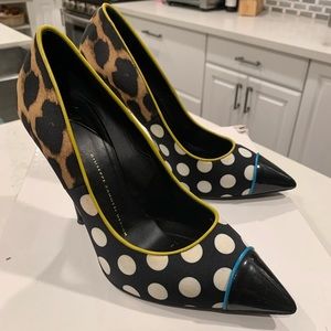 Giuseppe Zanotti polka dot & leopard blk pump